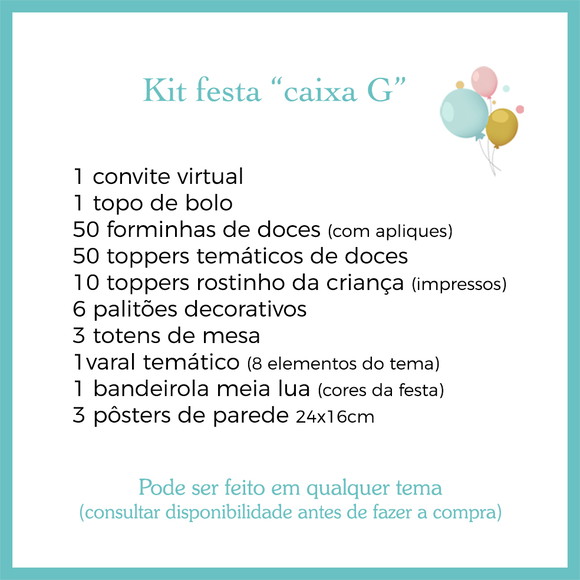 Festa personalizada G - Feito em Qualquer Tema