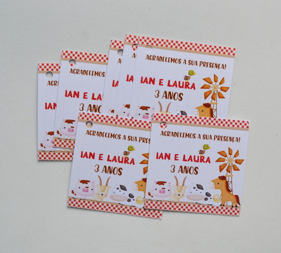 Tag lembrancinha Fazendinha - 20 unidades