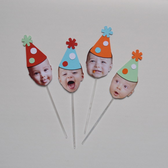 Topper Rostinhos com Chapeuzinho de festa (12 Unidades)