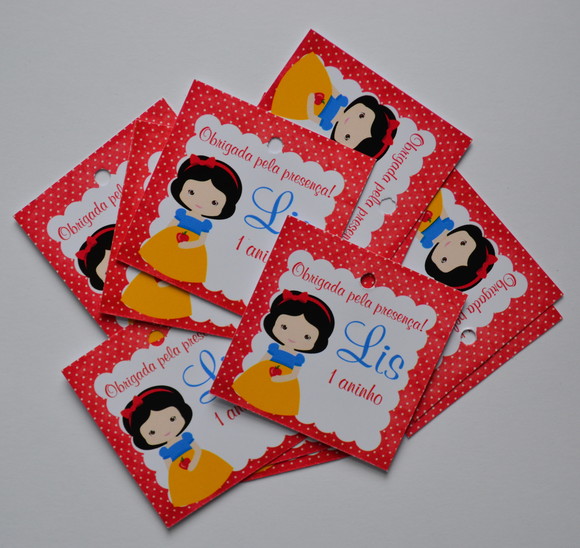 Tag lembrancinha Branca de Neve - 20 unidades