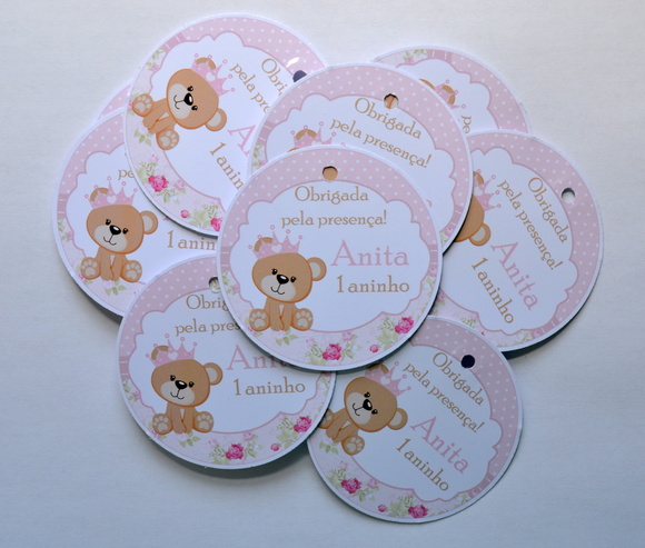 Tag lembrancinha Ursinha Princesa - 20 unidades