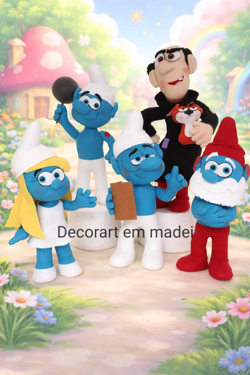 Smurfs Bonecos Decoração em Feltro - 5 Personagens