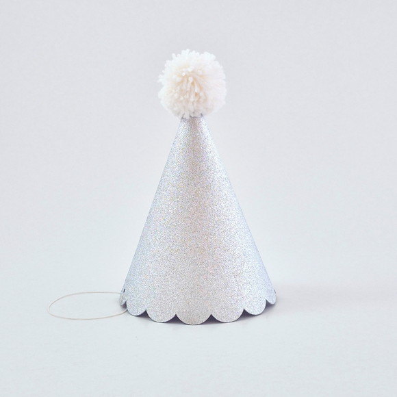 Chapeuzinho de Festa Glitter Prata com Pompom Branco