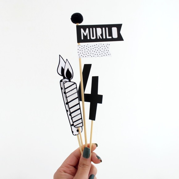 Topo de Bolo - Festa Preto e Branco - Minimalista - Imagem 3
