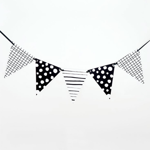 Bandeirola de Papel - Preto e Branco - Festa Minimalista