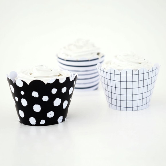 Wrapper Cupcake - Estampas Minimalistas - P&b (12un)