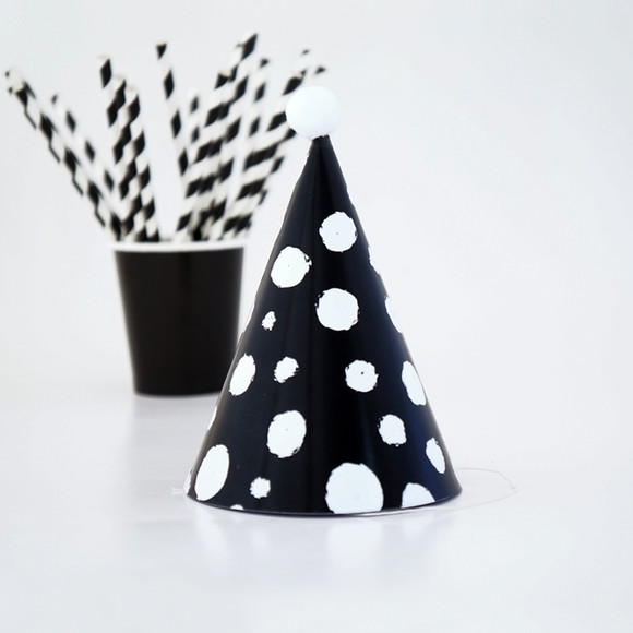 Chapeuzinho de Festa - Bolinhas Preto e Branco - 3un