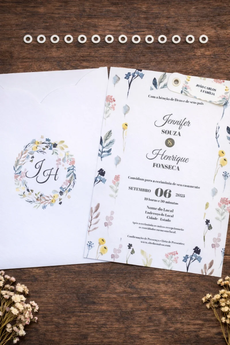 Convite de Casamento Flores do Campo com Envelope Luva - Imagem 2