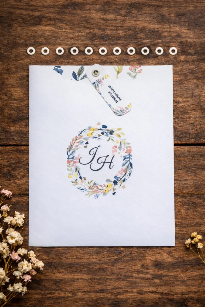 Convite de Casamento Flores do Campo com Envelope Luva