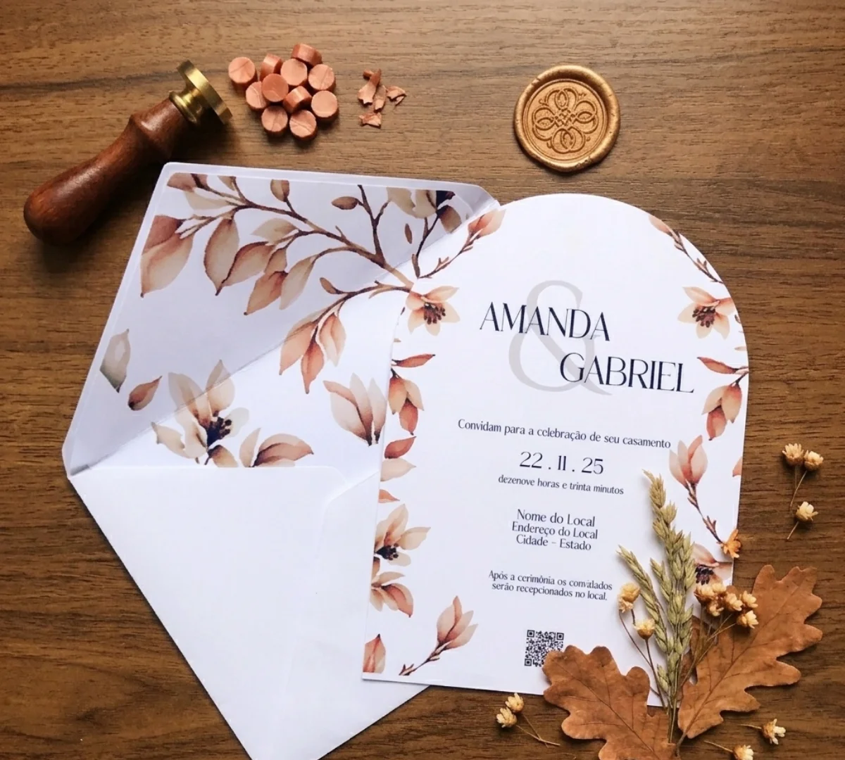 Convite de Casamento Floral Boho em Tons Terrosos e Terracota