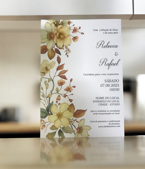 Convite de Casamento Floral Terracota com Envelope Vegetal e Fita Artesanal - Imagem 4