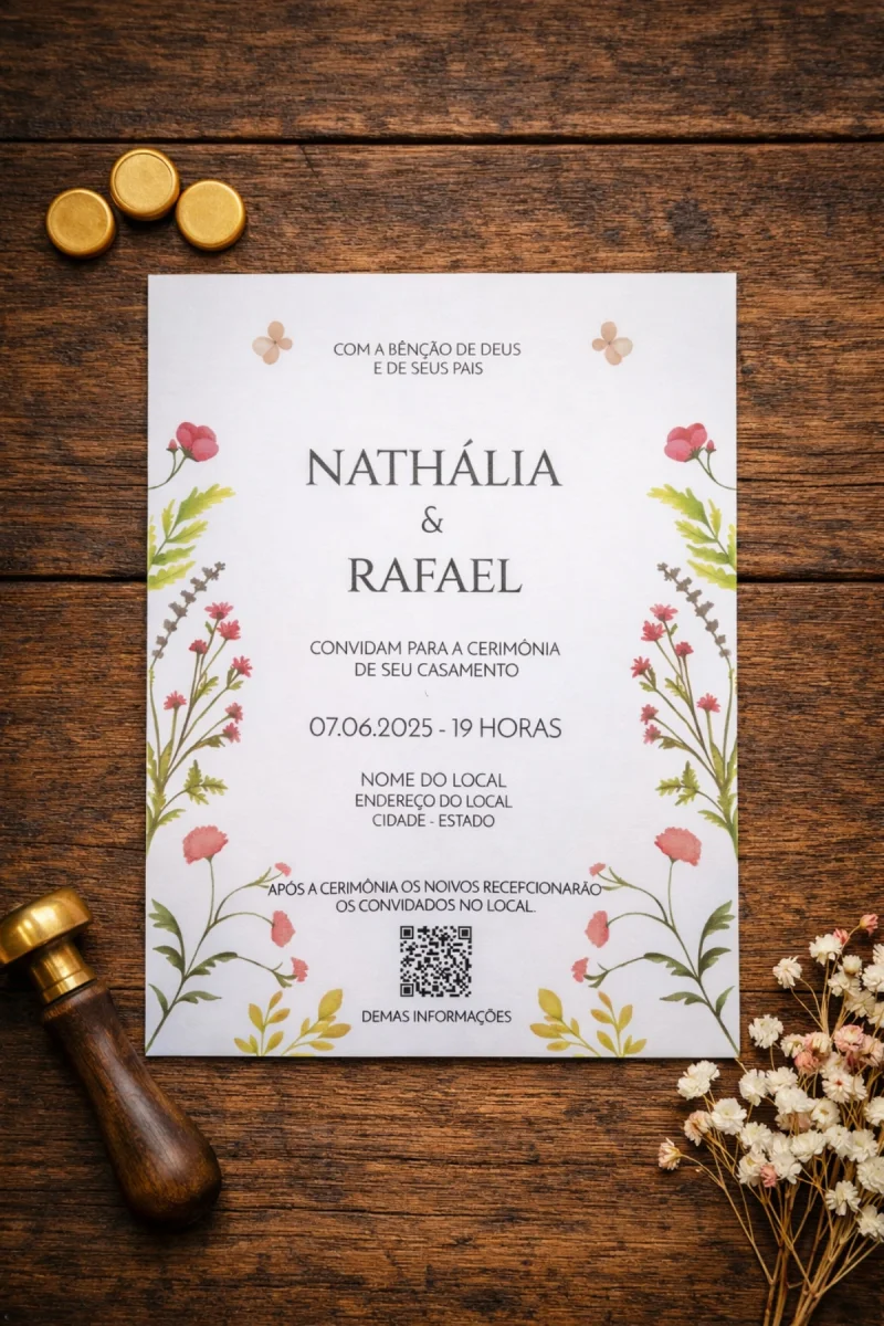 Convite de Casamento Translúcido floral Wildflower com Lacre de Cera - Imagem 3