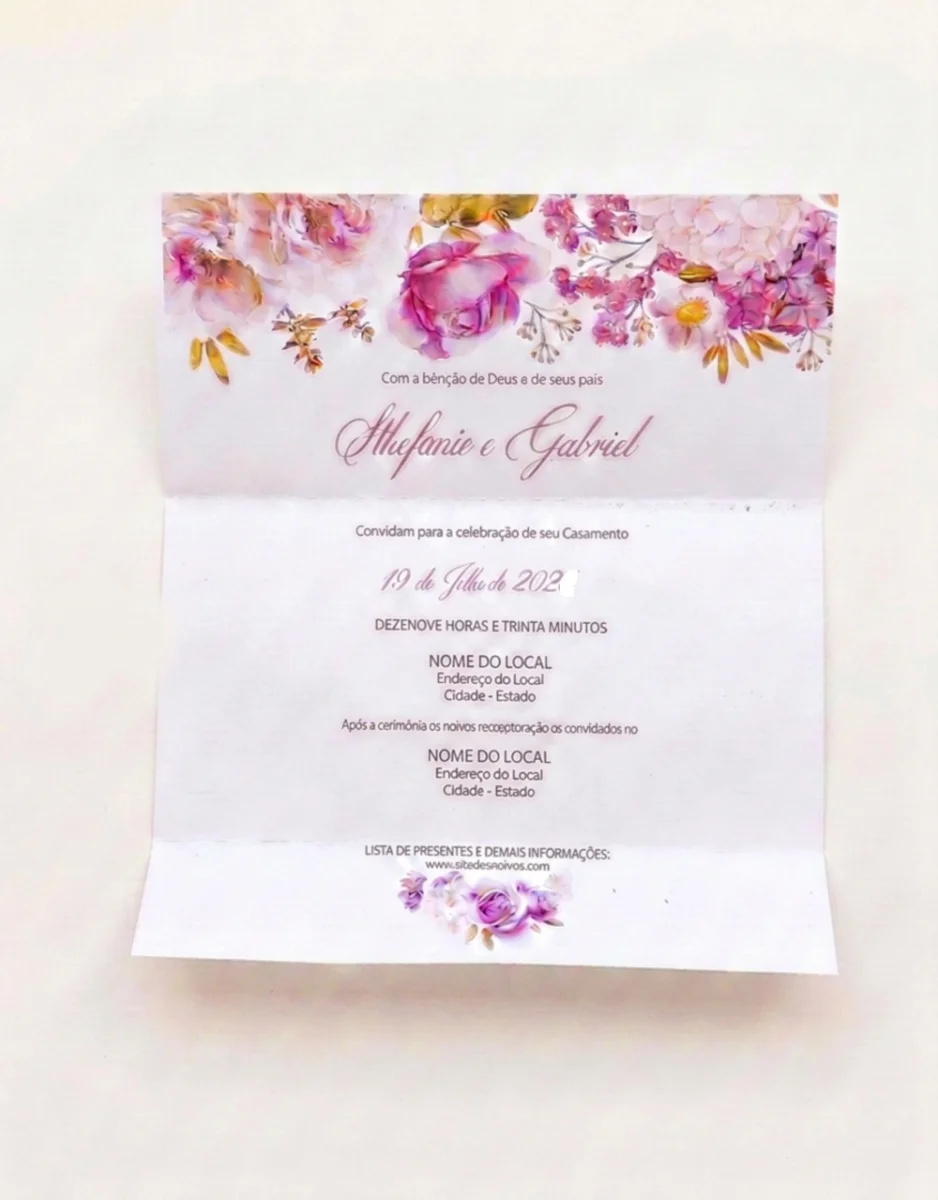 Convite de Casamento Floral Rosa com Tag Personalizada e Fio Rústico - Imagem 2