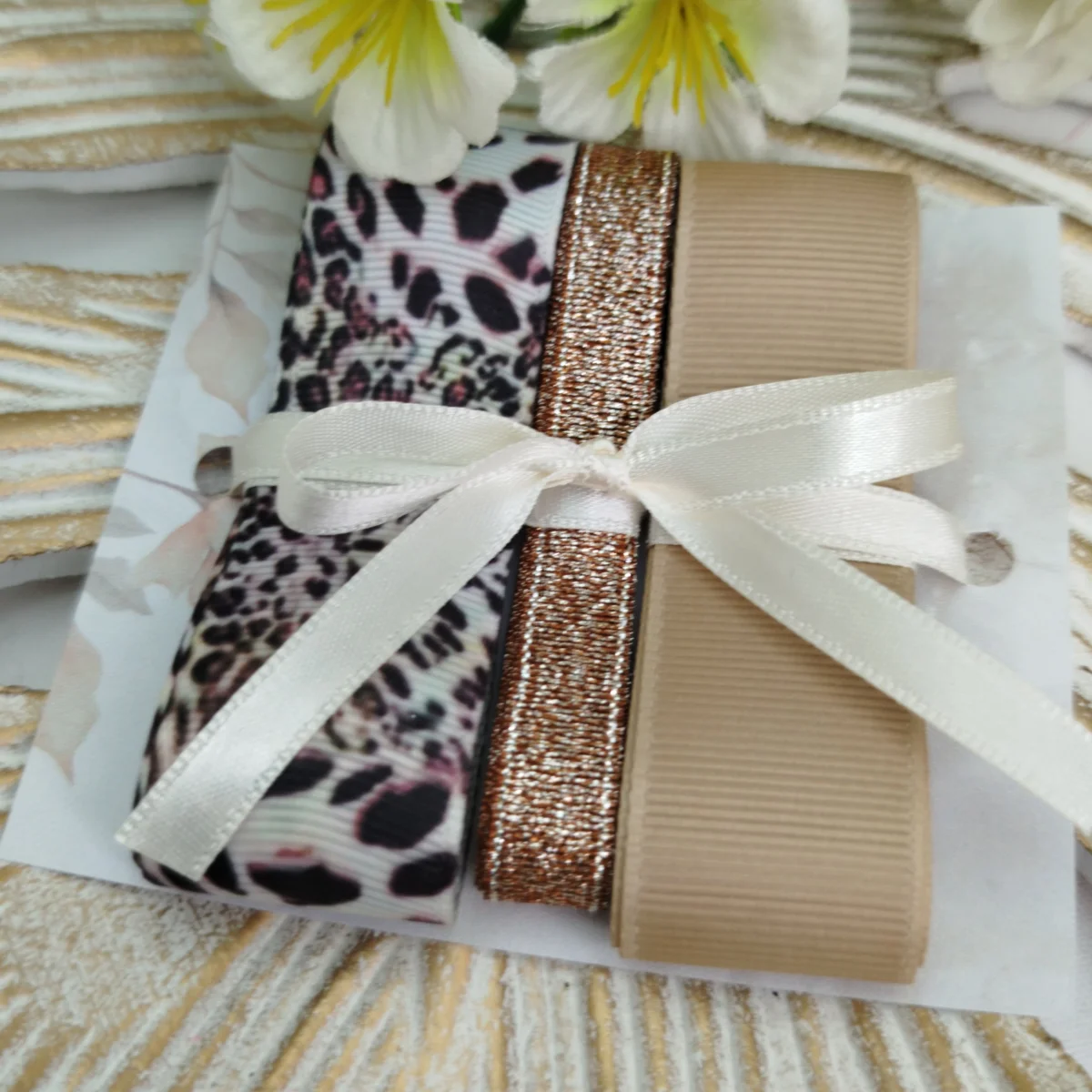 Kit de Fitas Animal Print Onça — Gorgurão Estampado, Lurex Cobre e Chocolate