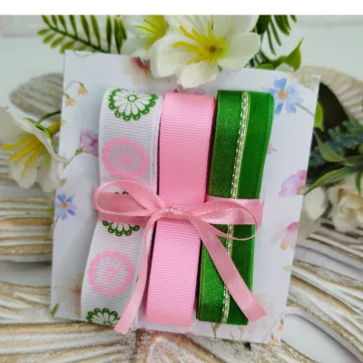 Kit de Fitas Floral Rosa e Verde — Gorgurão Estampado, Liso e Cetim com Voil