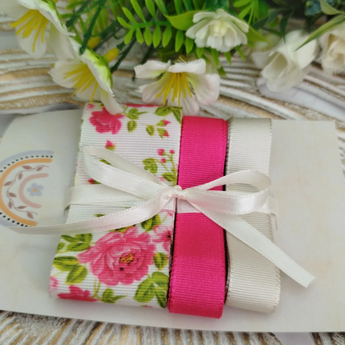 Kit de Fitas Floral Rosas Pink — Gorgurão Estampado Lisas Coordenadas - Imagem 4