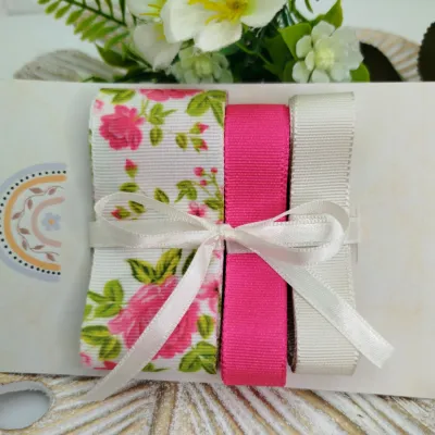 Kit de Fitas Floral Rosas Pink — Gorgurão Estampado Lisas Coordenadas