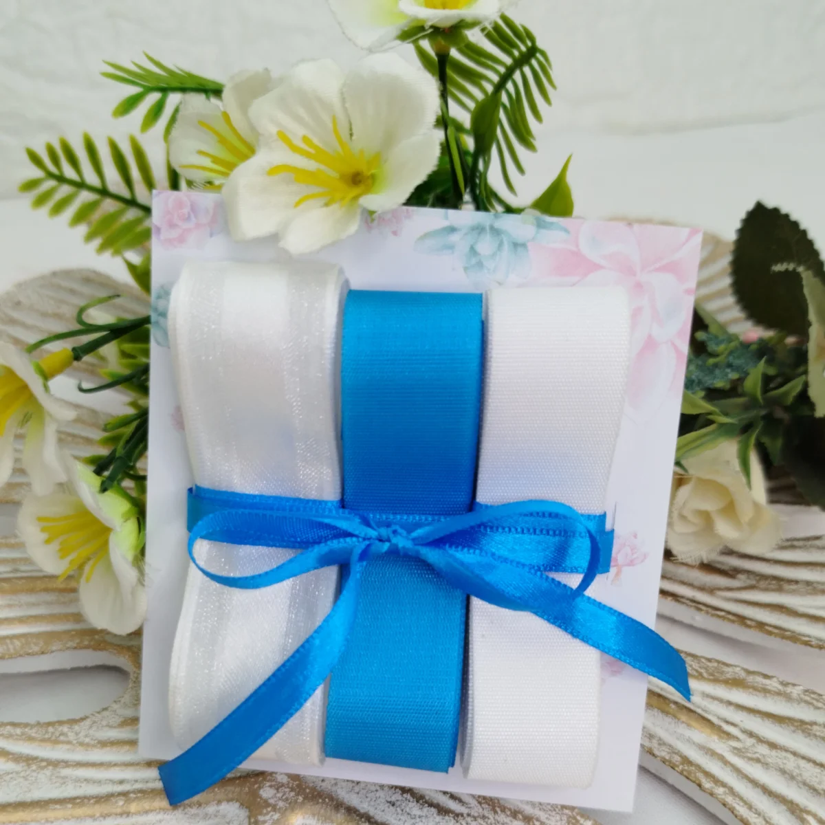 Kit de Fitas Azul e Branca — Voil com Cetim Branca e Organza Azul e Branca