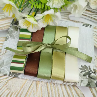 Kit de Fitas Cetim Tons Terrosos :Marrom, Verde Militar, Oliva, Marfim e Listrada
