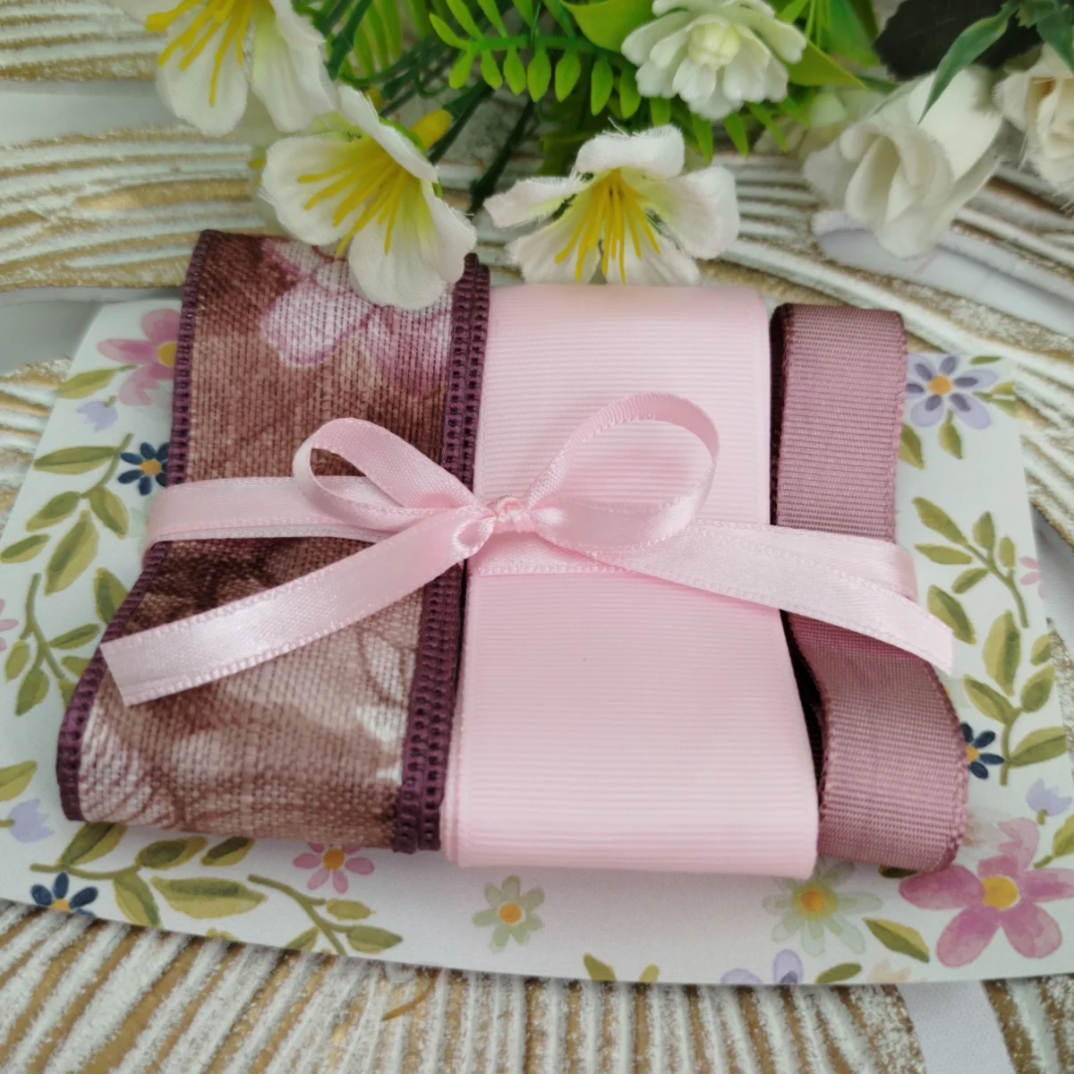 Kit Fitas Floral Linho Rústico: Gorgurão Rosa Antigo e Rosa Bebê Coordenadas