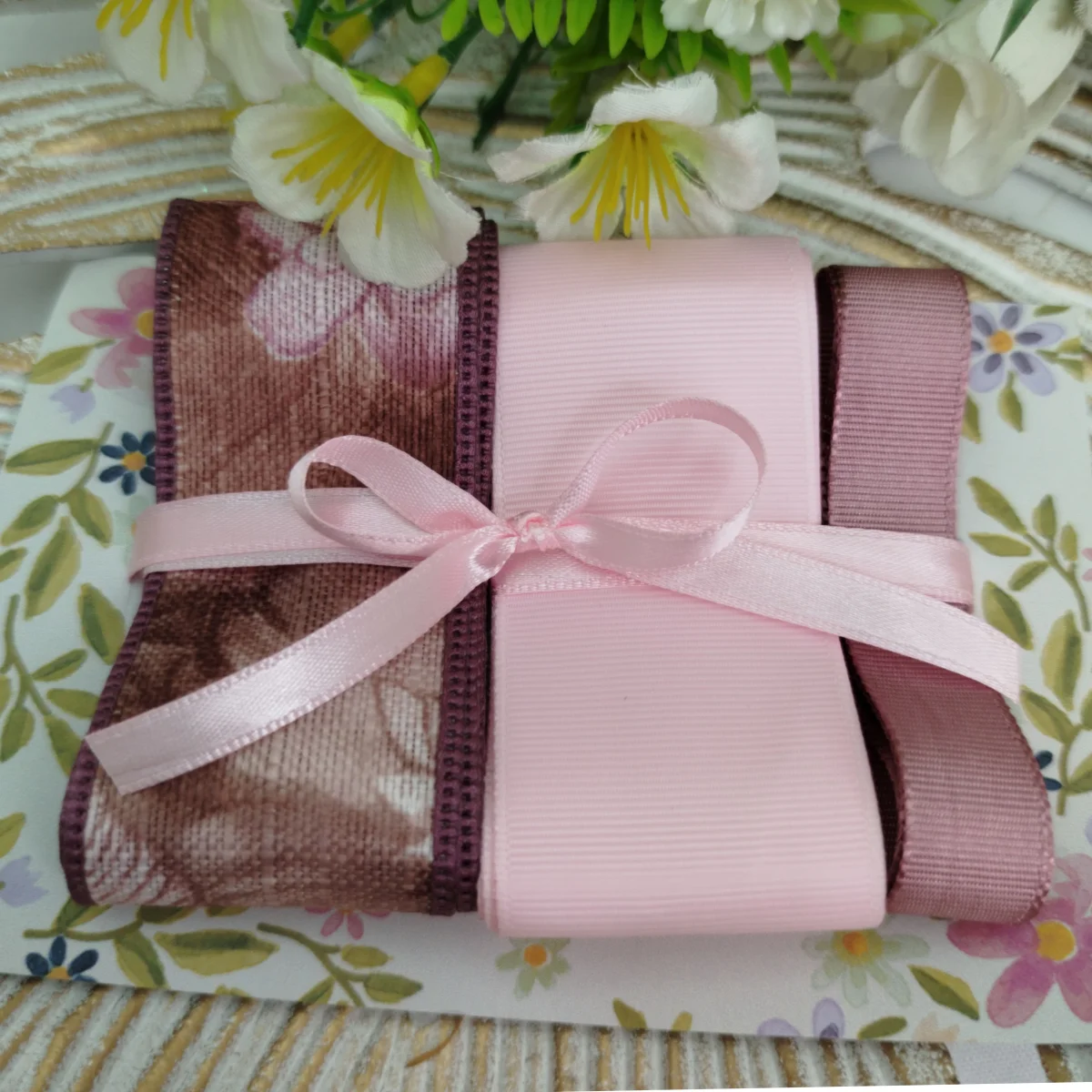 Kit Fitas Floral Linho Rústico: Gorgurão Rosa Antigo e Rosa Bebê Coordenadas - Imagem 2