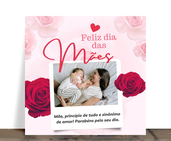 Azulejo Personalizado Feliz Dia das Mães com Foto e Rosas