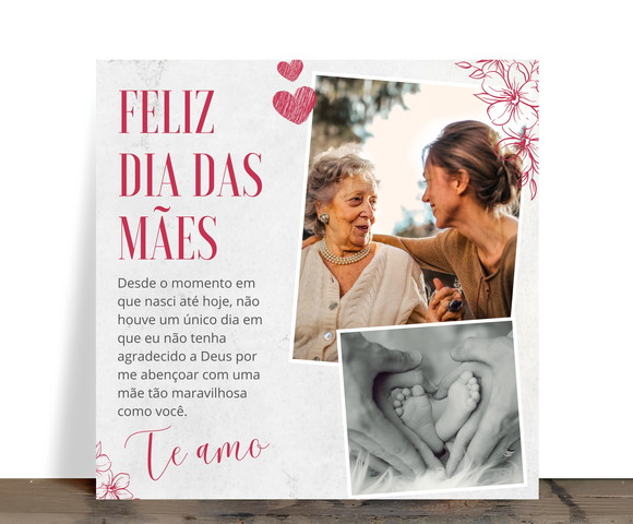 Azulejo Personalizado Feliz Dia das Mães com 2 Fotos