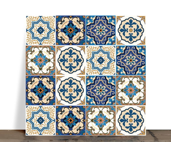 Azulejo Decorativo Mosaico Mandalas Azul e Laranja 15x15