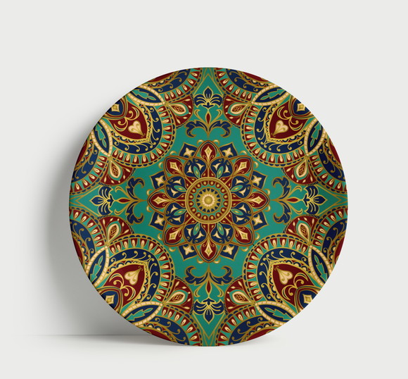 Prato Decorativo Mandala Imperial Turquesa e Ouro 21cm Porce