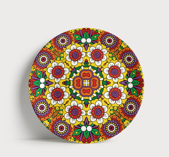 Prato Decorativo Mandala Geométrica Floral 21cm Porcelana