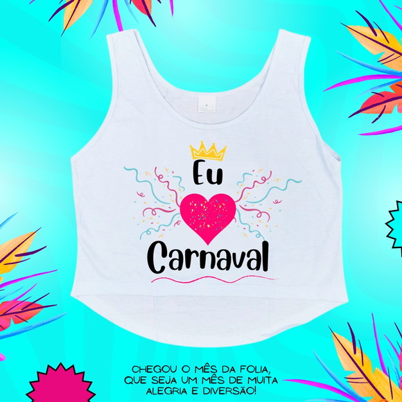 Cropped Carnaval Feminino Eu Amo Carnaval Coração Rosa e Cor - Imagem 3