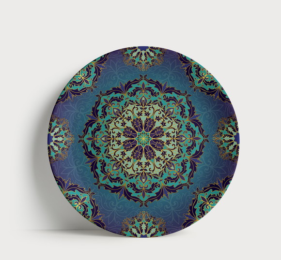 Prato Decorativo Mandala Royal Azul e Ouro - Porcelana 21cm