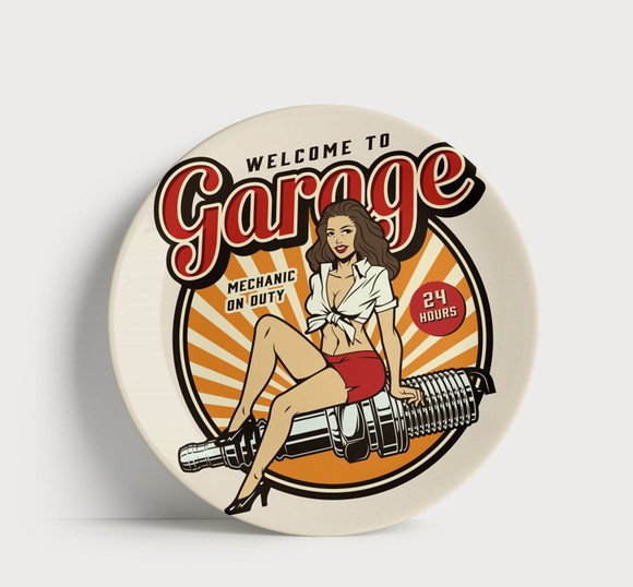 Prato Decorativo Garage Mechanic On Duty - Porcelana 21cm