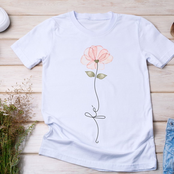 Camiseta Fé em Flor - Desenho Contínuo Minimalista - Imagem 3