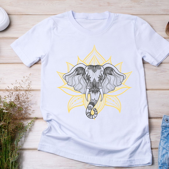 Camiseta Elefante Indiano Estilizado e Lótus - Imagem 3