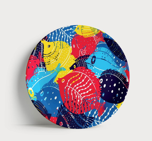 Prato Decorativo Peixes Coloridos Pop Art | Porcelana 21cm