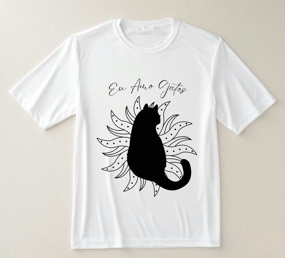Camiseta Eu Amo Gatos Silhueta Preta