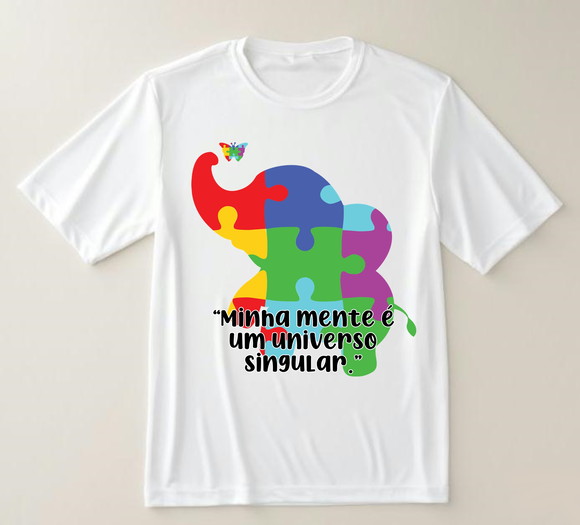 Camiseta Autismo Estampa Colorida com Elefante e Frase