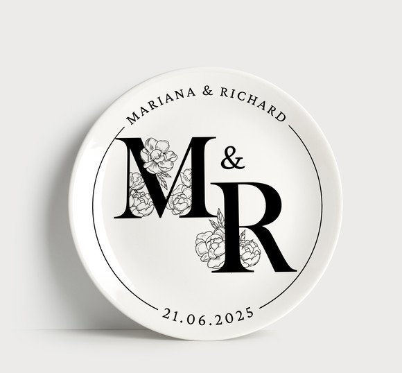 Prato Personalizado para Casamento e Noivado: Monograma