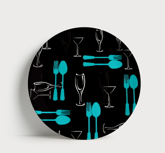 Prato Decorativo: Cozinha Moderna Talheres e Copos