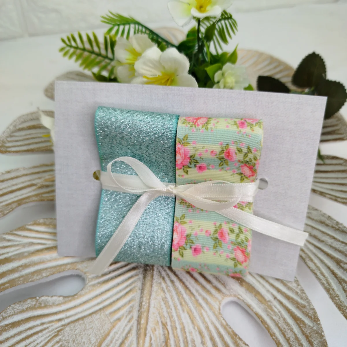 Kit de Fitas Floral Miudo Tiffany — Gorgurão Estampado Pastel e Lurex Tiffany