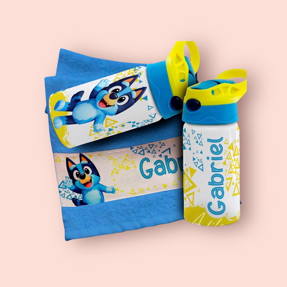 Kit Garrafinha e Toalhinha Personalizada Bluey