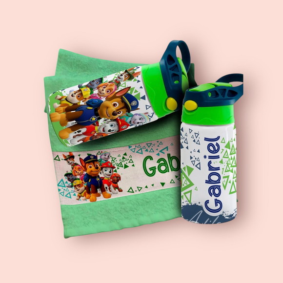 Kit Garrafinha e Toalhinha Personalizada Patrulha Canina