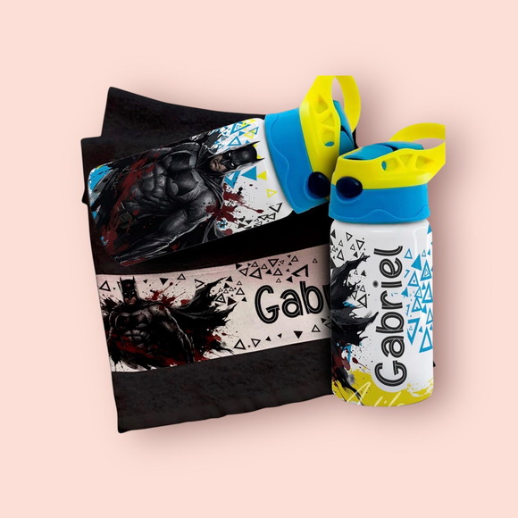 Kit Garrafinha e Toalhinha Personalizada Batman