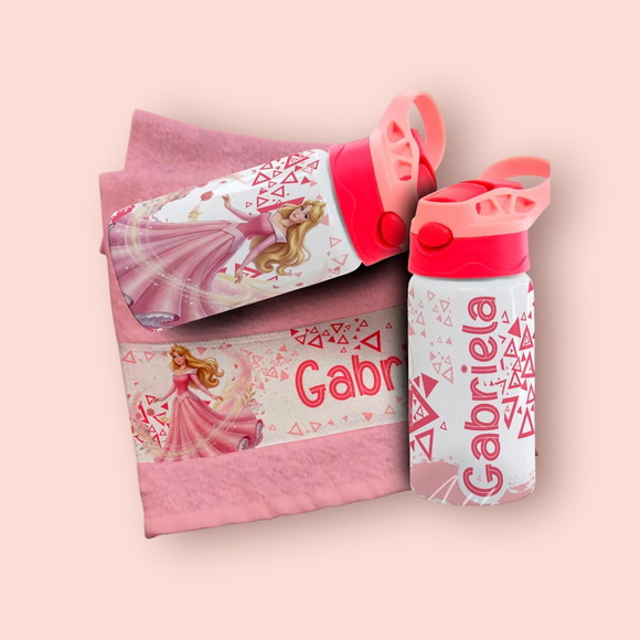 Kit Garrafinha e Toalhinha Personalizada Aurora