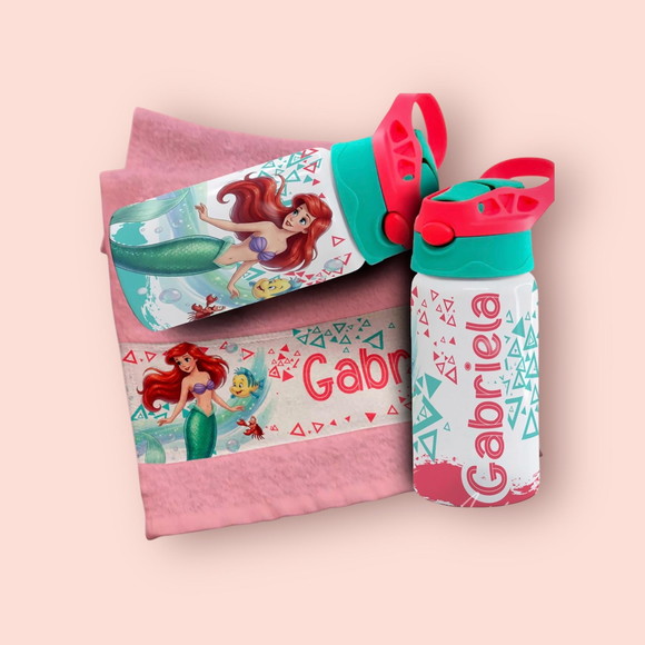 Kit Garrafinha e Toalhinha Personalizada Ariel