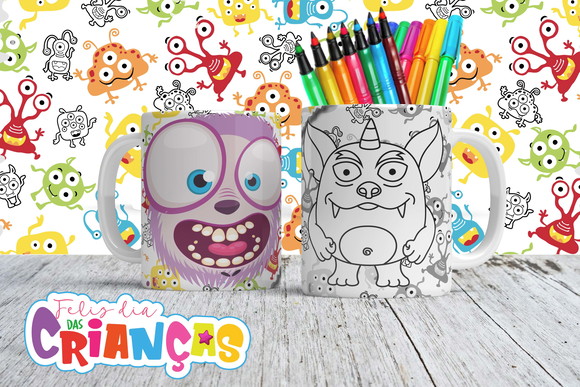 Caneca de Porcelana Monstrinhos para Pintar