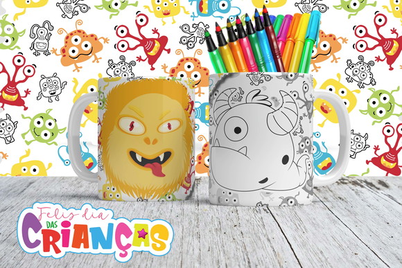 Caneca de Porcelana Monstrinhos para Pintar