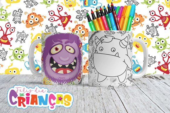 Caneca de Porcelana Monstrinhos para Pintar