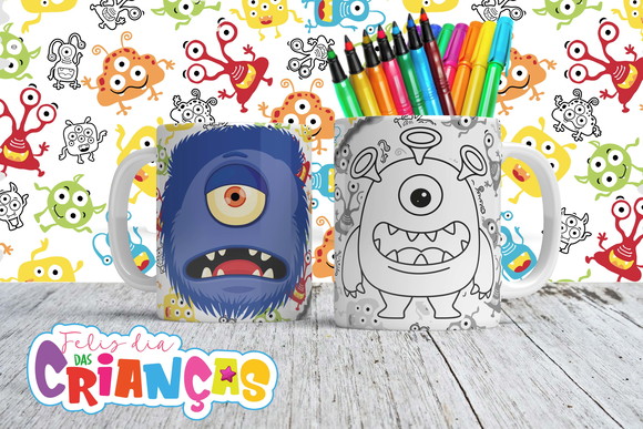 Caneca de Porcelana Monstrinhos para Pintar